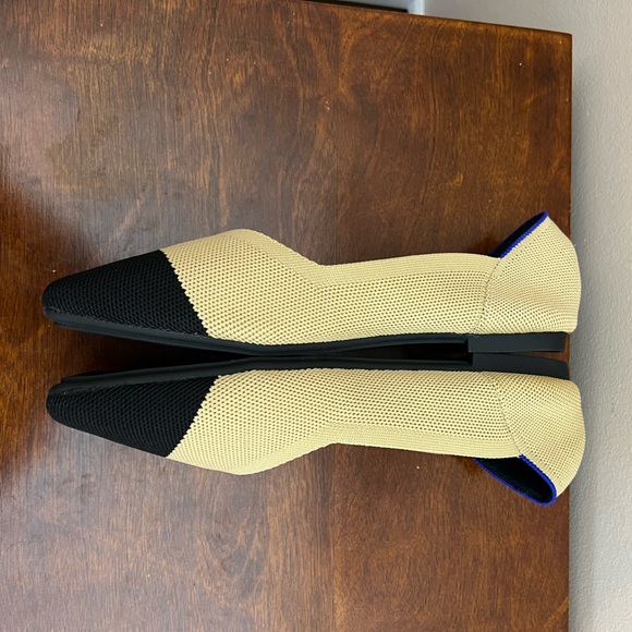 New tan and black color block square toe knit slip on flats size 8.5 - Picture 10 of 13